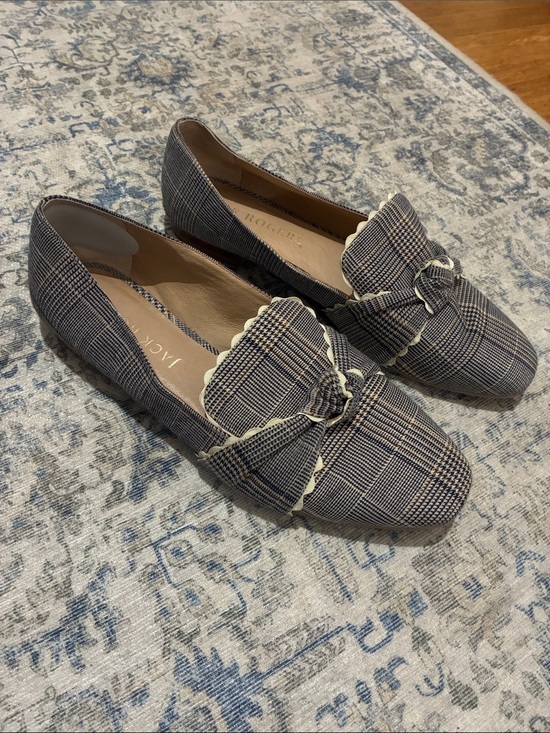 Jack Rogers Shoes - Jack Rogers - Plaid Ruffle Loafers in Black and Cream - Women's Dress Flats / 8
